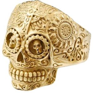 Noordse gouden schedelringen for heren, vintage handgemaakte gepolijste vintage punk gotische stijl zegelring sieraden (Size : 13)