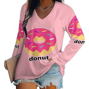 Cartoon Donut Vrouwen Casual Lange Mouw T-shirts V-hals Gedrukt Grafische Blouses Tee Tops S