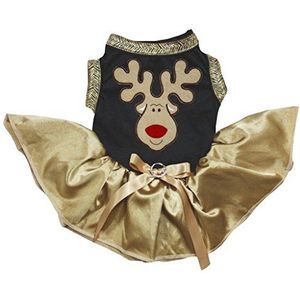 Petitebelle Puppy kleding Hond Jurk Kerst Rendier Rood Top Dots Tutu, X-Small, Reindeer3