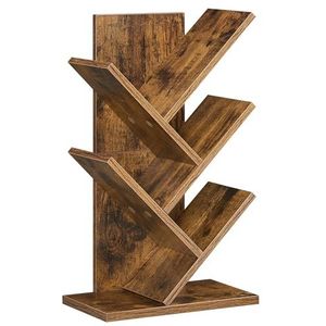 VASAGLE boekenkast boomvorm, staande plank 5 niveaus, hoekplank ruimtebesparend, opbergplank voor slaapkamer, woonkamer, thuiskantoor, vintage bruin LBC183X01