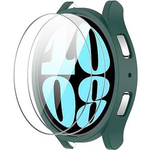 GIOPUEY [1+2 stuks] Hoesje compatibel met Samsung Galaxy Watch 6 44 mm, met gehard glas, hard plastic materiaal, anti-stoot, Samsung Galaxy Watch 6 44 mm hoesje - groen