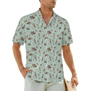 Sea Otters T-shirt voor heren, korte mouwen, strandshirt, Hawaïaans shirt, casual zomershirt, 4XL