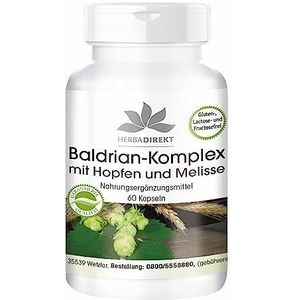 Valeriaanextract Plus met hop en citroenmelisse - 60 capsules - veganistisch | HERBADIREKT by Warnke Vitalstoffe - Duitse apothekerskwalitei