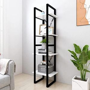 AUUIJKJF Boekenkast met 4 niveaus, wit, 40x30x140 cm, houten meubelen