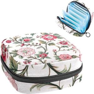 1 x maandverband, opbergtas, grote maandverband, organizer, herbruikbare eerste menstruatietas voor meisjes, dames, dames, 17 x 17 x 12 cm, roze bloemen bloemen retro patroon