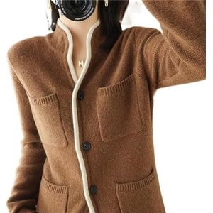 VATIVA Dames 100% kasjmier pullover herfst/winter opstaande kraag vest casual gebreide tops jas, karamelkleur, M/L