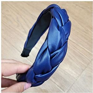 Hoofdbanden Voor Dames Mode haaraccessoires for vrouwen lederen haarband kruis knoop vlecht hoofdband volwassen brede kant hoofddeksels haarhoepel Hoofdbanden (Size : Navy blue hairband)