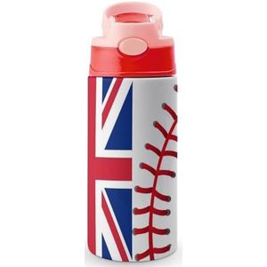Engelse vlag honkbal 12 oz waterfles met rietje koffie beker water beker roestvrij staal reizen mok voor vrouwen mannen roze stijl
