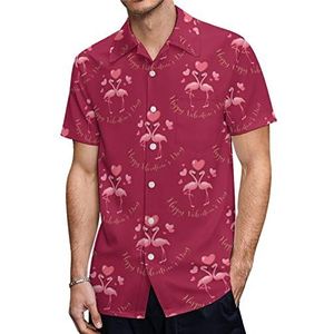 Valentines Leuke Flamingo Heren Hawaiiaanse Shirts Korte Mouw Casual Shirt Button Down Vakantie Strand Shirts XS