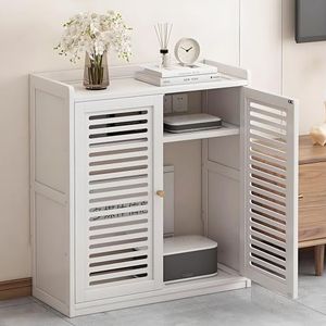 LIUWOPA WiFi-router verborgen doos en media-opbergkast - vrijstaande organizer met dubbeldeksplank voor thuis/kantoor - stijlvol zwart ontwerp (58,9 x 24,9 x 97 cm)