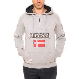 Geographical Norway GYMCLASS Men - kangoeroezak sweatshirt voor heren - logo sweatshirt met lange mouwen - sport regulering (), Lichtgrijs, L