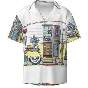 OdDdot Happy Campers Print Heren Overhemden Atletisch Slim Fit Korte Mouw Casual Business Button Down Shirt, Zwart, XXL