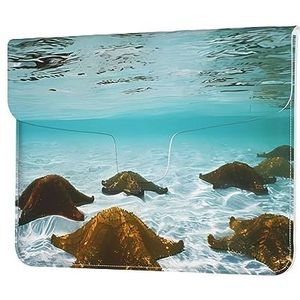 Oceaan zeester Print Lederen Laptop Sleeve Case Waterdichte Computer Cover Tas voor Vrouwen Mannen