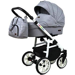 Kinderwagen 3 in 1 complete set met autostoeltje Isofix babybad babydrager Buggy Colorlux White van ChillyKids Silver Flex 2in1 zonder autostoel