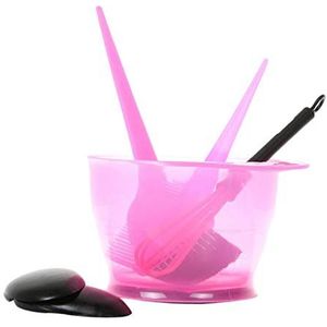 6Pcs Salon Haar Verven Kit Haarkleur Borstel Kam Mengen Kom Oor Cover Set Roze