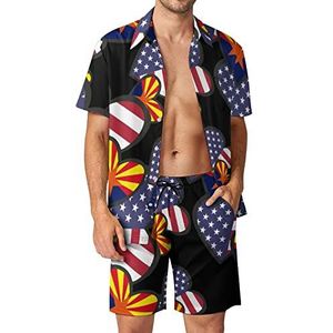 In elkaar grijpende harten Amerikaanse Arizona staat vlag Hawaiiaanse sets voor mannen button down korte mouw trainingspak strand outfits 3XL