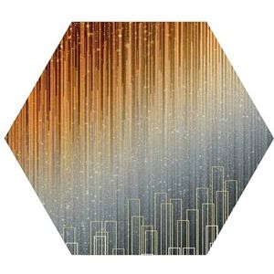 DEQORI Hexagon Wandbehang, zelfklevend, 55 x 47,6 cm, motief fonkelende lichtregen, textielcanvas, verwijderbaar, decoratief en vormvast, voor woonkamer, kantoor, hal of kinderkamer