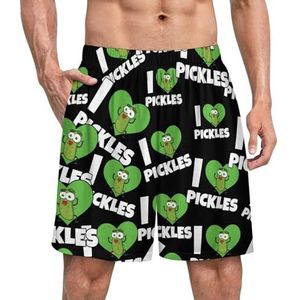 I Love Pickles Grappige Grappige Pyjama Shorts voor Mannen Pyjama Bottoms Heren Nachtkleding Met Zakken Zacht