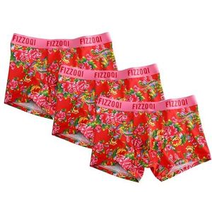 Yomie Boxershorts voor heren, hipster, rood bedrukt katoenen ondergoed voor mannen, multipack, verpakking van 3 stuks (3 rood), XXL