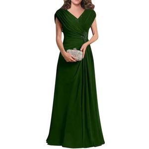 Dames chiffon avondgalajurken mouwloze moeder van de bruid jurk cocktailjurk grote maten, Emerald Groen, 32