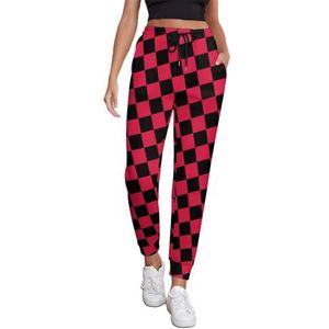 Rode Zwarte Geruite Joggingbroek Voor Vrouwen Hoge Taille Joggers Casual Lounge Broek Met Zakken Voor Workout Running