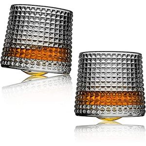 Minkabo Whiskyglazen draaibare decompressie-ouderwetse set van 2 bar stijl glaswerk voor Bourbon Scotch Rum (Geruit) (9oz) (Minkabo-37)