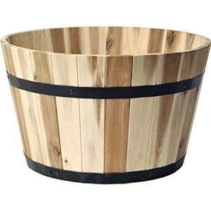 colourliving Plantenpot hout rond 40 cm houten vat bloempot natuur acaciahout plantenpot