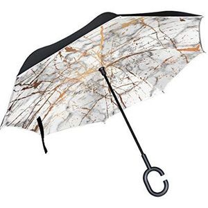 RXYY Winddicht Dubbellaags Vouwen Omgekeerde Paraplu Marmeren Textuur Gouden Lijn Waterdichte Reverse Paraplu voor Regenbescherming Auto Reizen Outdoor Mannen Vrouwen