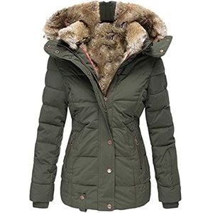 Whhhciy Winterjas voor dames, warm gevoerd, gewatteerde jas, overgangsjas, winter, dikke winddichte teddyvacht parka, groen (army green), XL