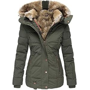 Whhhciy Winterjas voor dames, warm gevoerd, gewatteerde jas, overgangsjas, winter, dikke winddichte teddyvacht parka, groen (army green), S