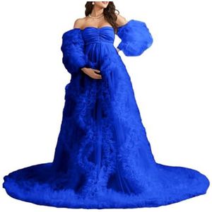 KIYNE Zwangerschapsjurk voor dames, voor fotoshoot, tule lingerie, zwangerschapsjurk voor babyshower, lange bruidsjurk, koningsblauw, 32