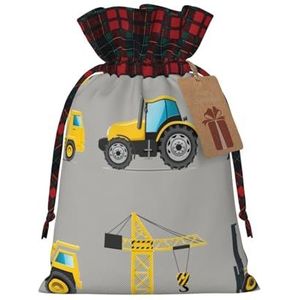 LAMAME Cartoon Heavy Machinery Truck gedrukte Kerstmis Drawstring Bag Candy Bag Feestelijke Party Gift Bag