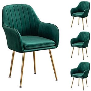 GEIRONV Zachte fluwelen eetkamer set van 4, metalen stoel benen woonkamer stoelen met armleuningen rugleuning make-up stoel 46 × 40 × 85 cm Eetstoelen (Color : Green)