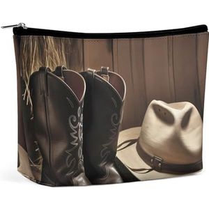 NKJJSTES Grote Capaciteit Kosmetische Zak Waterdichte Cosmetische Organisator Rose Gold Glitter Cosmetische Accessoires Organizer voor Vrouwen/meisje, Cowboy zwarte hoed westerse laarzen, Eén maat