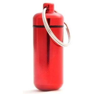 Pillendoos, Pillendoos, Aluminium Capsule, Sleutelhanger mini, Waterdicht, Kleur: Rood, Hoogte: 45mm