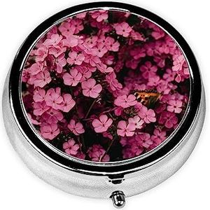 Roze Bloem Gedrukt Pil Doos, Mini Kleine Pil Case Draagbare Geneeskunde Pil Organizer Reizen Pil Doos Met 3 Component