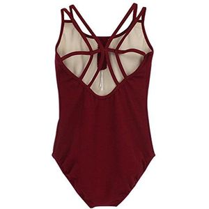 BOZEVON Dames Balletpakje - Dames Dubbele Riemen Kruis Dans Hemdje Turnpakje Ballet Danskleding Gymnastiek Bodysuit (Karmozijnrood)