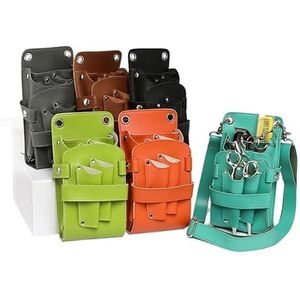 Kapperstas voor uitrusting PU leren haar schaar tas huisdier schaar gereedschap opbergtas heuptas kapper salon schaar tas kappers tas(Grey)