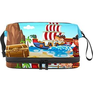 Grote capaciteit reizen cosmetische tas,Gelukkige piraat,Make-up tas,Waterdichte make-up tas organisator, Meerkleurig, 27x15x14 cm/10.6x5.9x5.5 in