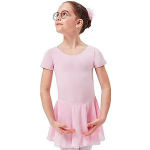 tanzmuster Balletjurk meisjes korte mouwen - Lucy - Gr. 92-170 - zacht katoen - chiffon rokje - ballet tricot voor kinderen, lichtroze, 92/98 cm