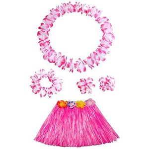 Kerstkrans kinderen meisjes Hawaiiaanse Luau Gras Hula Hawaiiaanse stijl pak bloem rok slinger hoela rok dansfeest kostuum set vakantie decoratie (kleur: roze)
