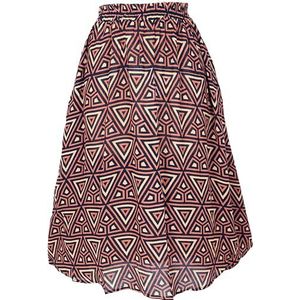 GURU SHOP Luchtige knielange rok, zomerrok, dames, synthetisch, rokken, alternatieve kleding, bruin/zwart, 42