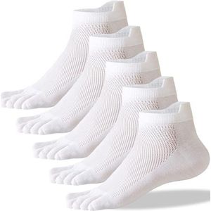 QUPOLPOL Vijf Tenen Sokken Heren – Ademend Katoen Teensokken, Anti-Blaar Mesh Sportsokken voor Hardlopen, Fitness, Wandelen, Dagelijks Gebruik – 5 Paar, EU 39-43, Wit