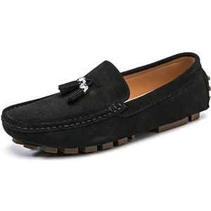 Loafers for heren, kunstleer met ronde neus en kwastje, rijstijl, loaferbestendig, flexibel, antislip, mode-instapper (Color : Black, Size : 43 EU)