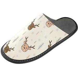 LI ZHI XIN Volwassen Pluche Slippers Dames Flanel Warme Huis Schoenen Met Antislip Mens Indoor Slippers Met PVC Zool Maat 4-11 Elk Sneeuwvlok Kerst Patroon, Meerkleurig, 4/5 UK