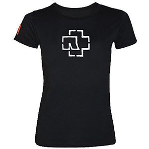 Rammstein Dames Girlie Shirt Logo Glow, Officiële Band Merchandise Fan Shirt Zwart met witte voorkant en Back Print, zwart, XL