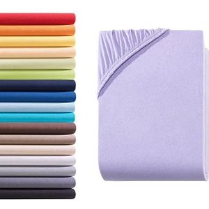 Hometex Premium Textiles Hoeslaken tot 23 cm hoogte, bedlaken jersey van 100% katoen, Oeko-Tex®-standaard 100, vele maten en kleuren verkrijgbaar, lila, 90-100 x 200 cm