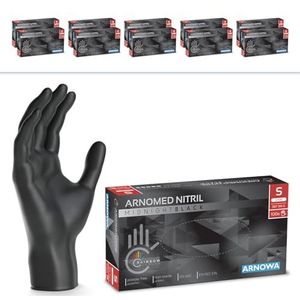 ARNOMED wegwerphandschoenen zwart, nitril handschoenen S, 1000 stuks, poedervrij & latexvrij, verkrijgbaar in maat XS, S, M, L, XL & XXL