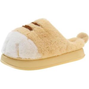 Cartoon kat poot slippers, 3D gezellige pluizige pluche wolk pantoffels, indoor huis Japanse kat voet slippers, Gele pantoffels, 3/4 UK