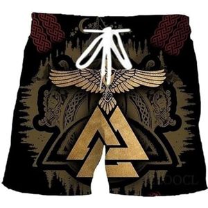 Celtic Odin's Crow Track Shorts, Nordic Viking 3D Vegvisir Digitaal Bedrukte Zomer Ademende Mesh Trekkoord Shorts, Stijlvolle Harajuku Losse Shorts (Color : Crow E, Size : XXL)
